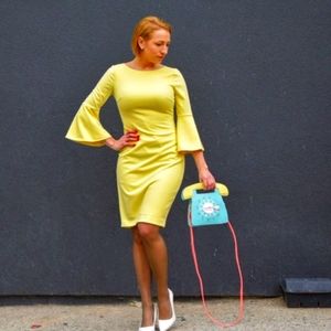 Calvin Klein Citron Lime Bell Sleeve Sheath Dress